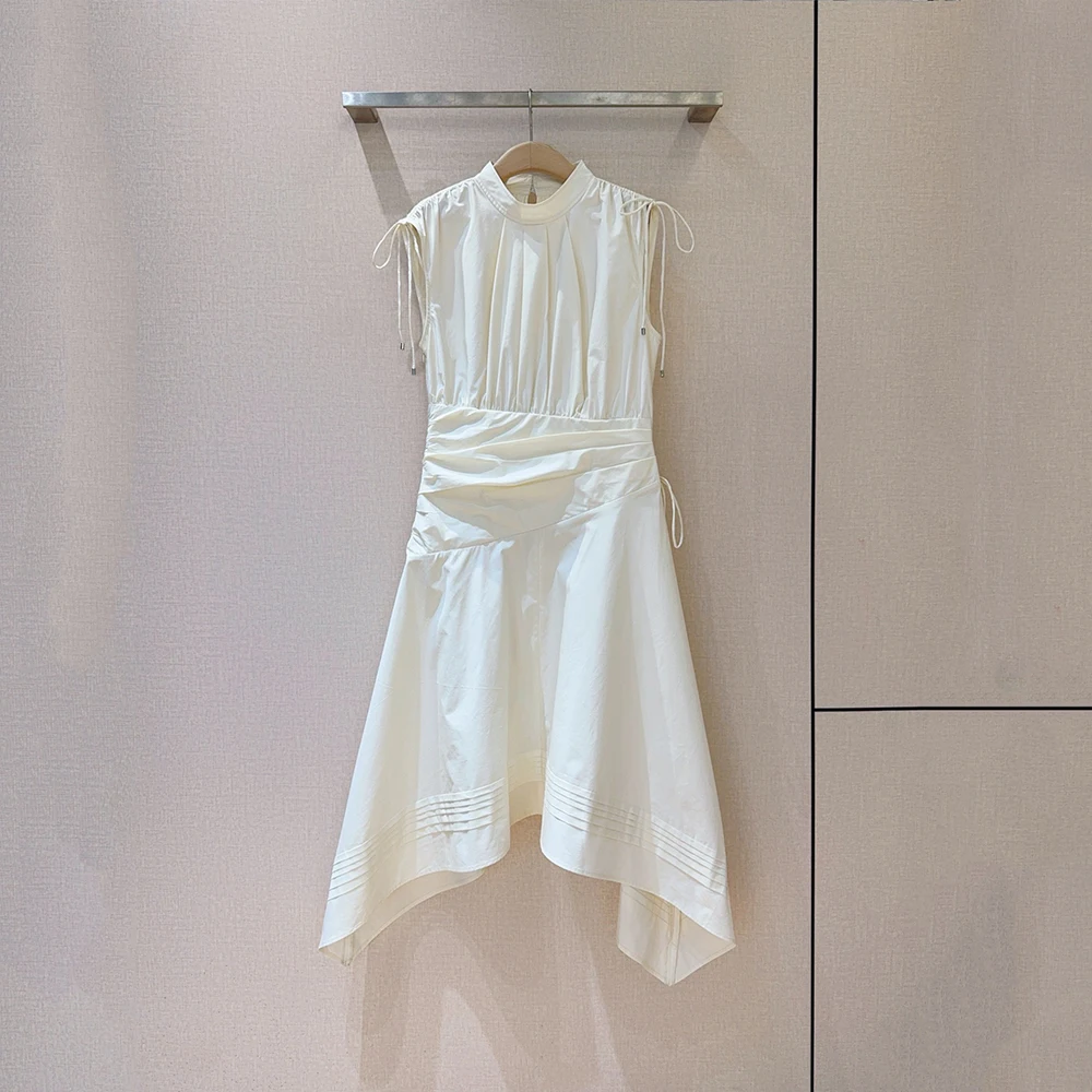 100% Cotton Stand-Collar Sleeveless Dress for Women Drawstring Tie-Waist Adjustable High-Waisted Dress Spring 2026 New Y2k