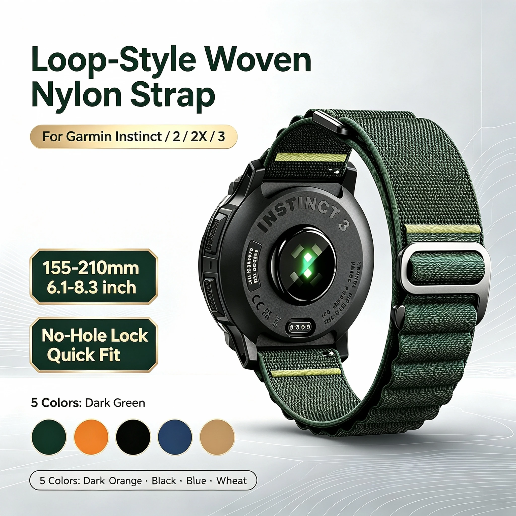 Outdoor Alpine Sport Woven Nylon Loop Watch Strap for Garmin Instinct 2 Instinct 2X Instinct 3 Adjustable Replacement Watch Band