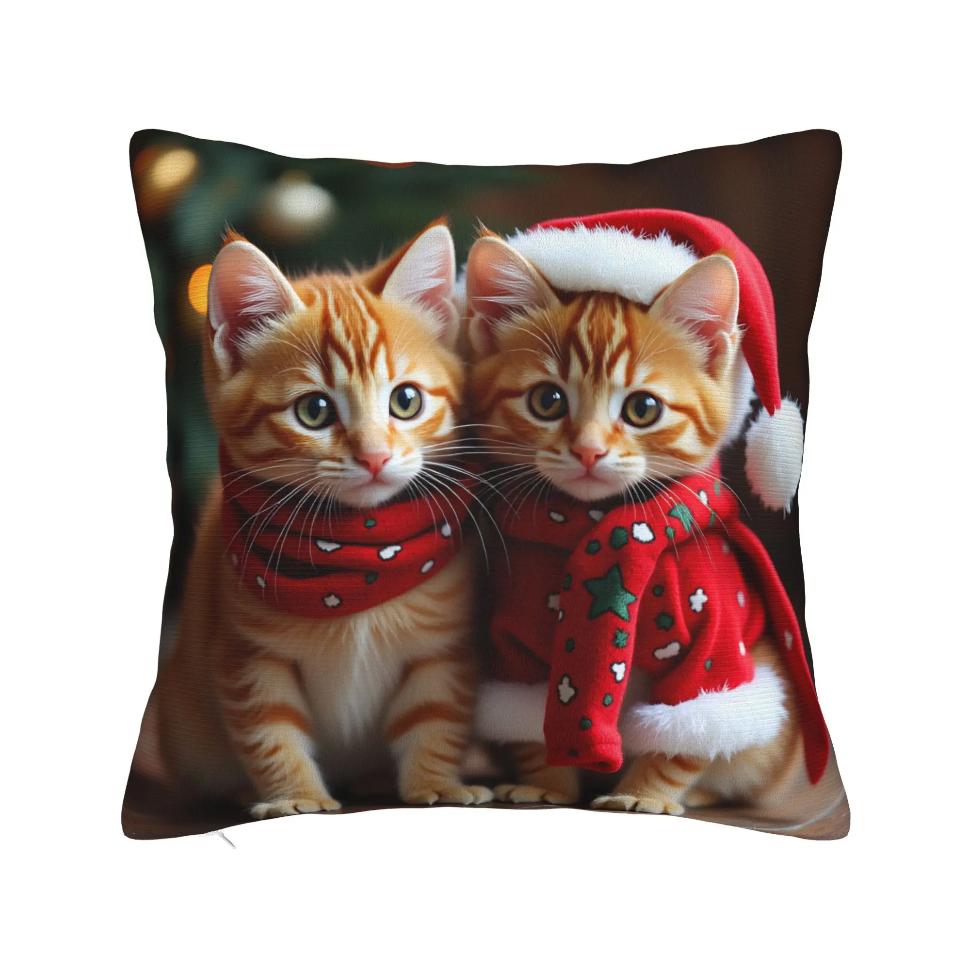 Pillow Cover Christmas Kittens (2)  Cute Funny Pillow Case For Sofa Couch Bed Living Room Pillowcases