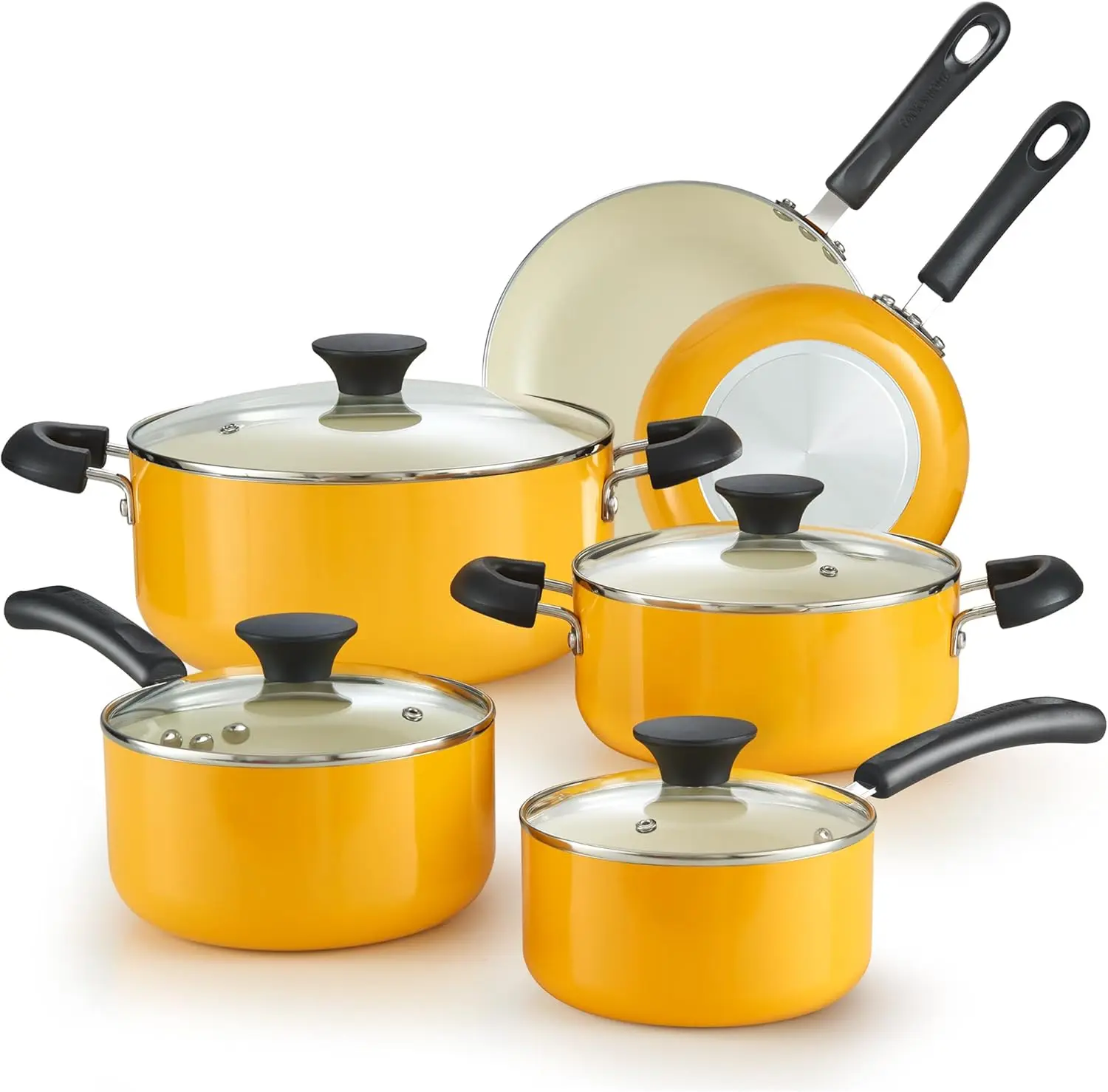 

10-Piece Nonstick Ceramic Cookware Set with Saucepans, Frying Pans, Dutch Oven - Yellow