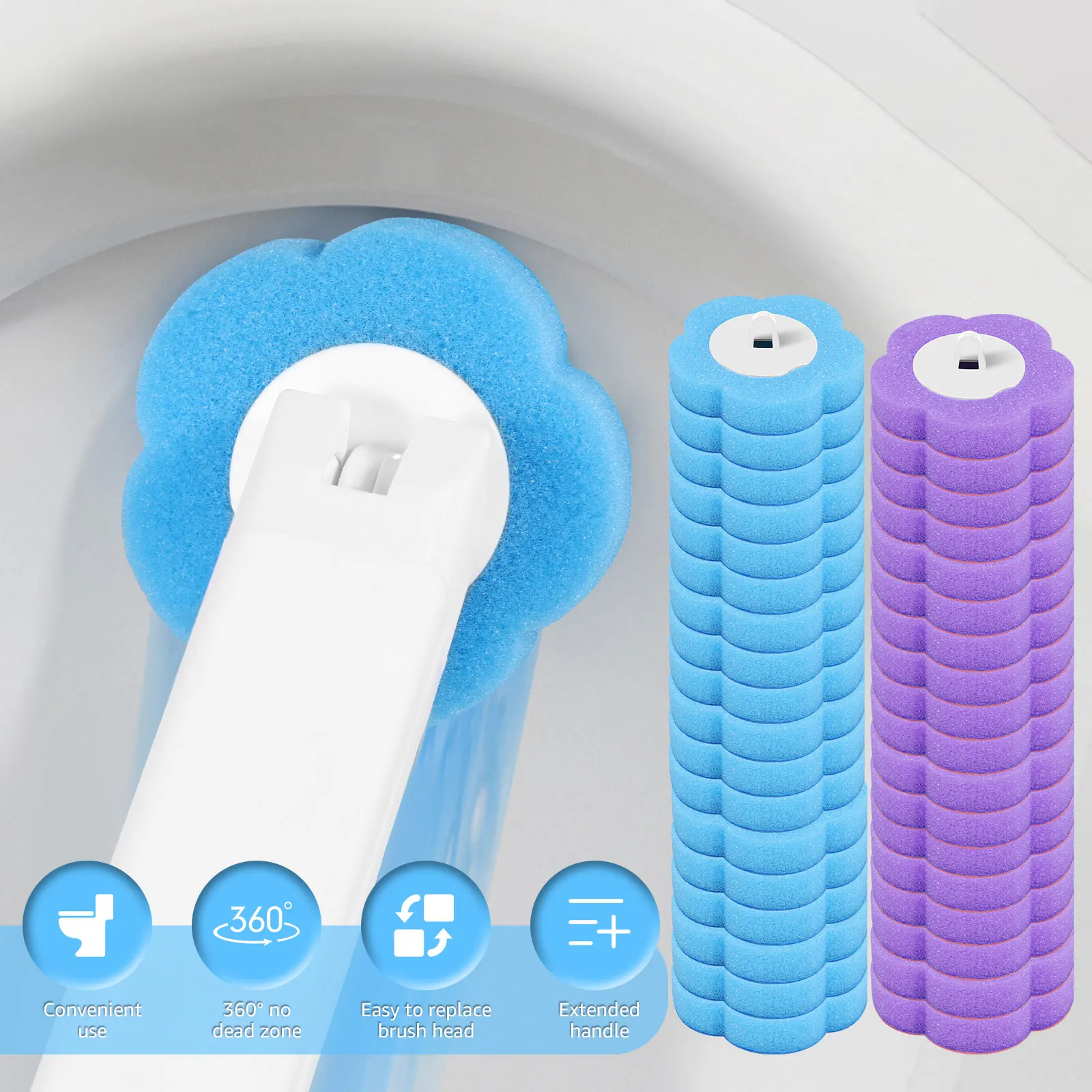Kit de limpieza de inodoros 2026 con cabezal desechable de repuesto, mango alargado y tapa de apertura automática, kit de almohadillas limpiadoras para inodoros