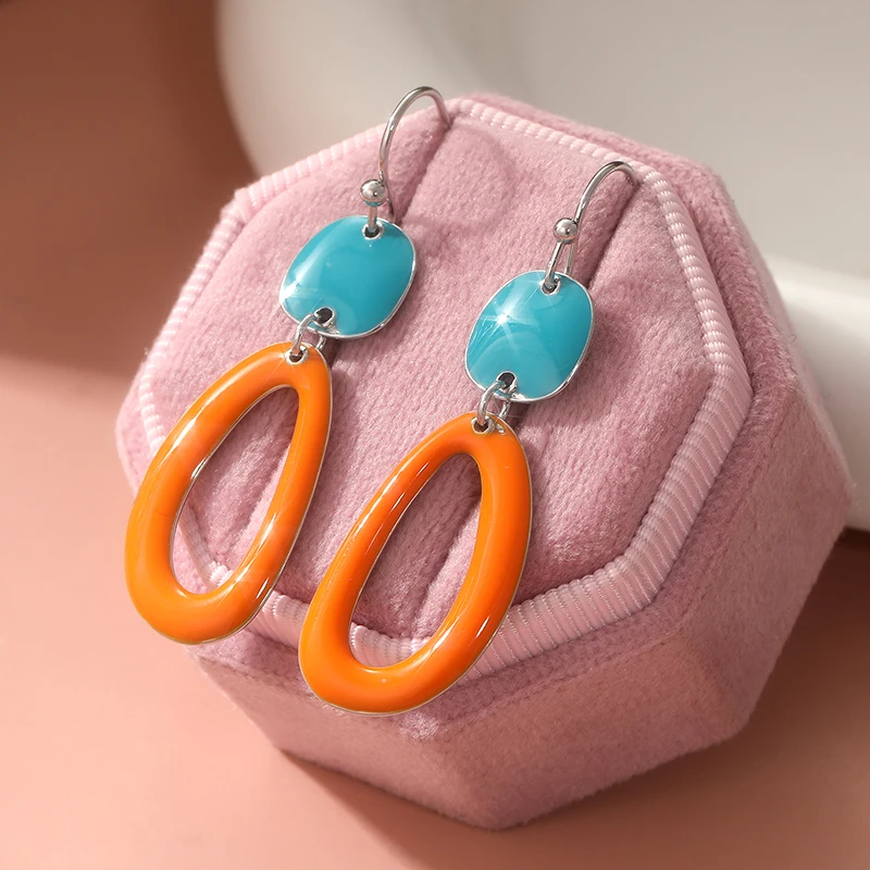 Fashion Orange Water Droplet Resin Dangle Earrings For Women Geometric Exaggerated Aesthetic Pendant Earring Jewelry Trend Color
