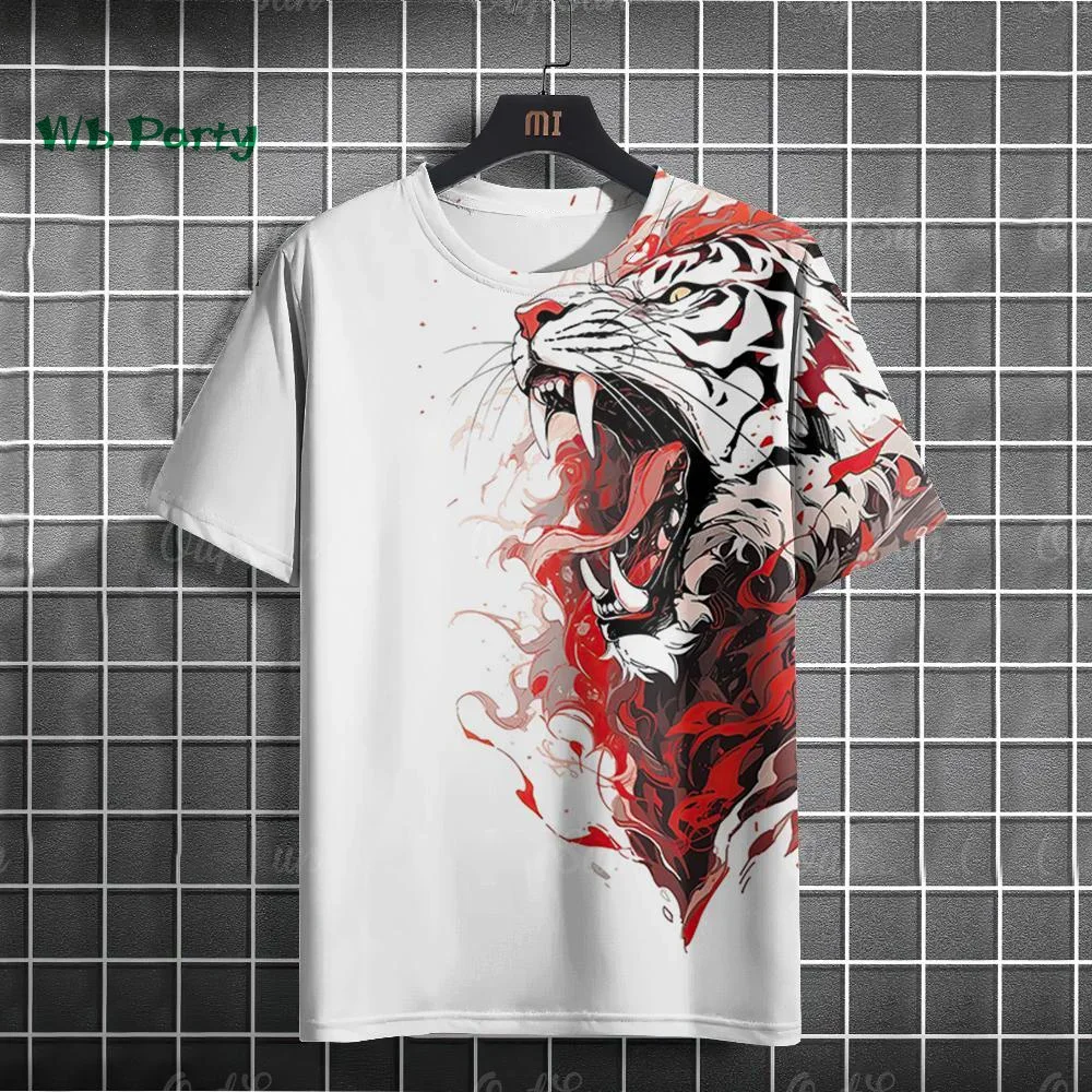 Vintage Men's T-Shirt Fierce Tiger Printed Short Sleeve T-Shirt Fashion O Neck Top Oversized Men's Summer Street Casual Clothing