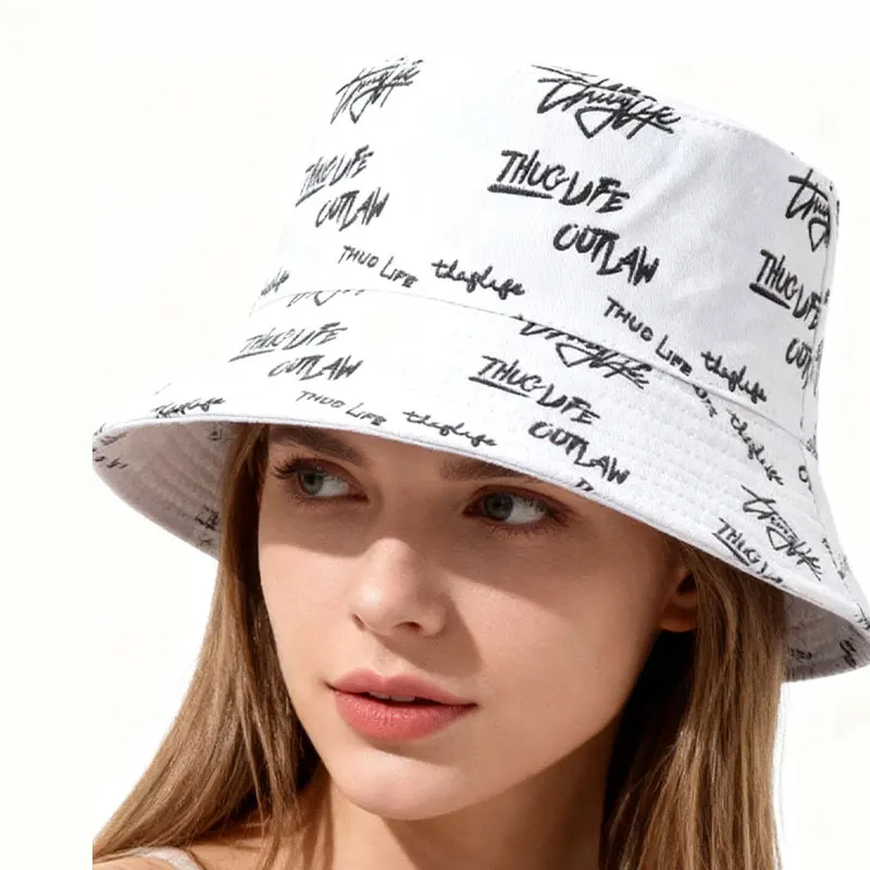 Wende-Fischerhut mit Buchstabendruck, stilvoll und vielseitig für Männer und Frauen