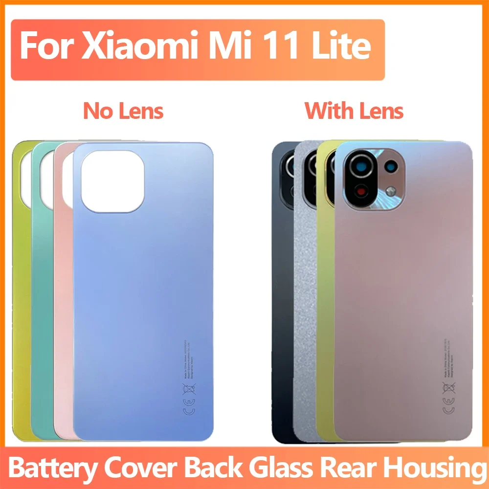 НОВИНКА для Xiaomi Mi 11 Lite, крышка батарейного отсека, задняя стеклянная панель, задняя крышка корпуса, замена корпуса для Xiaomi Mi11 Lite с CE