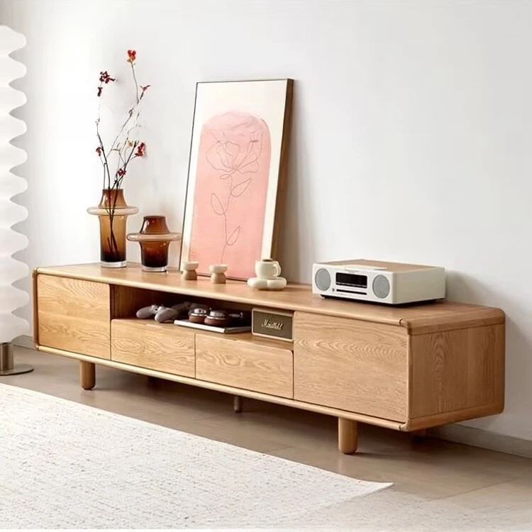 أمريكا الشمالية جميع الخشب الصلب البلوط الأبيض خزانة التلفزيون خشب الكرز غرفة المعيشة خزانة أرضية المنزل #3