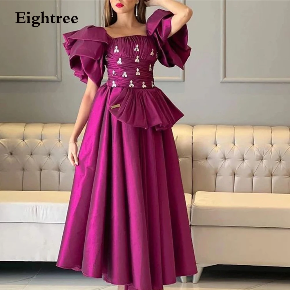 

Eightree Fuchsia Graceful Prom Dresses Crystal Princess Stain Pleat Evening Dress Abendkleider Dubai De Soirée Party Grown 2023