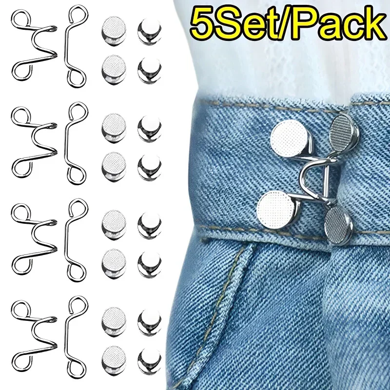 

5/1Set Extender Button Adjustable Waist Buckle Set Jean Button Pins Perfect Fit Instant for Tighten Waist Jeans No Sewing Button