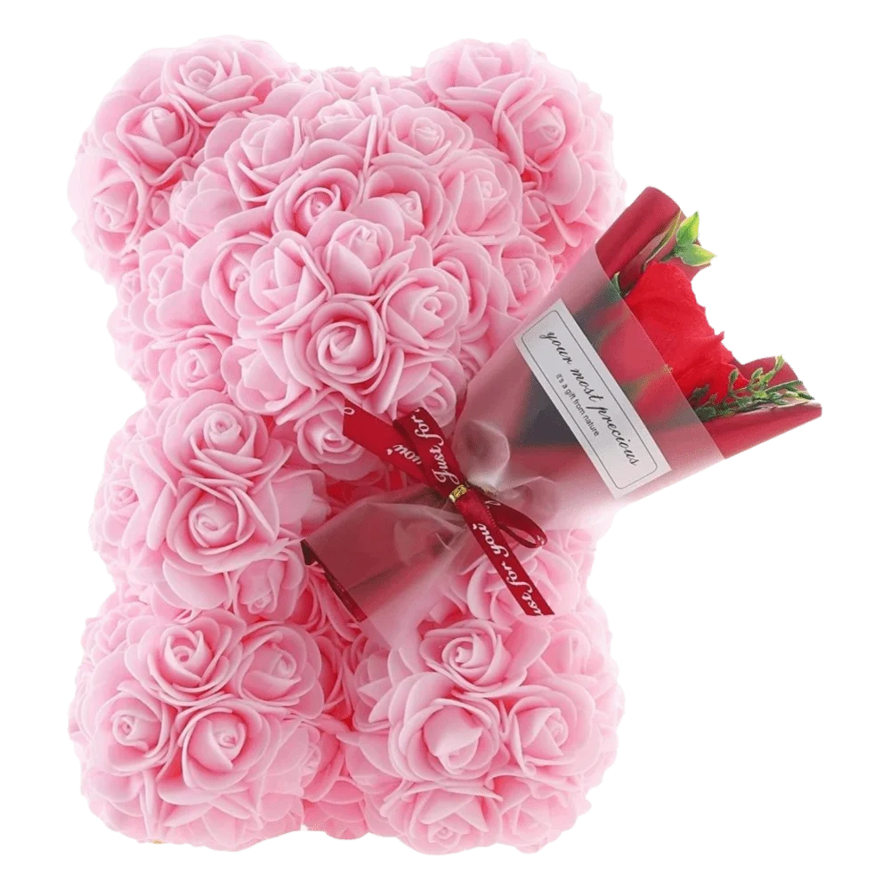 

24cm Size Eternal Rose Bear Long Lasting Foam Flowers Rose Bear Creative Design Flower Bouquet Artificial Foam Flowers Bear