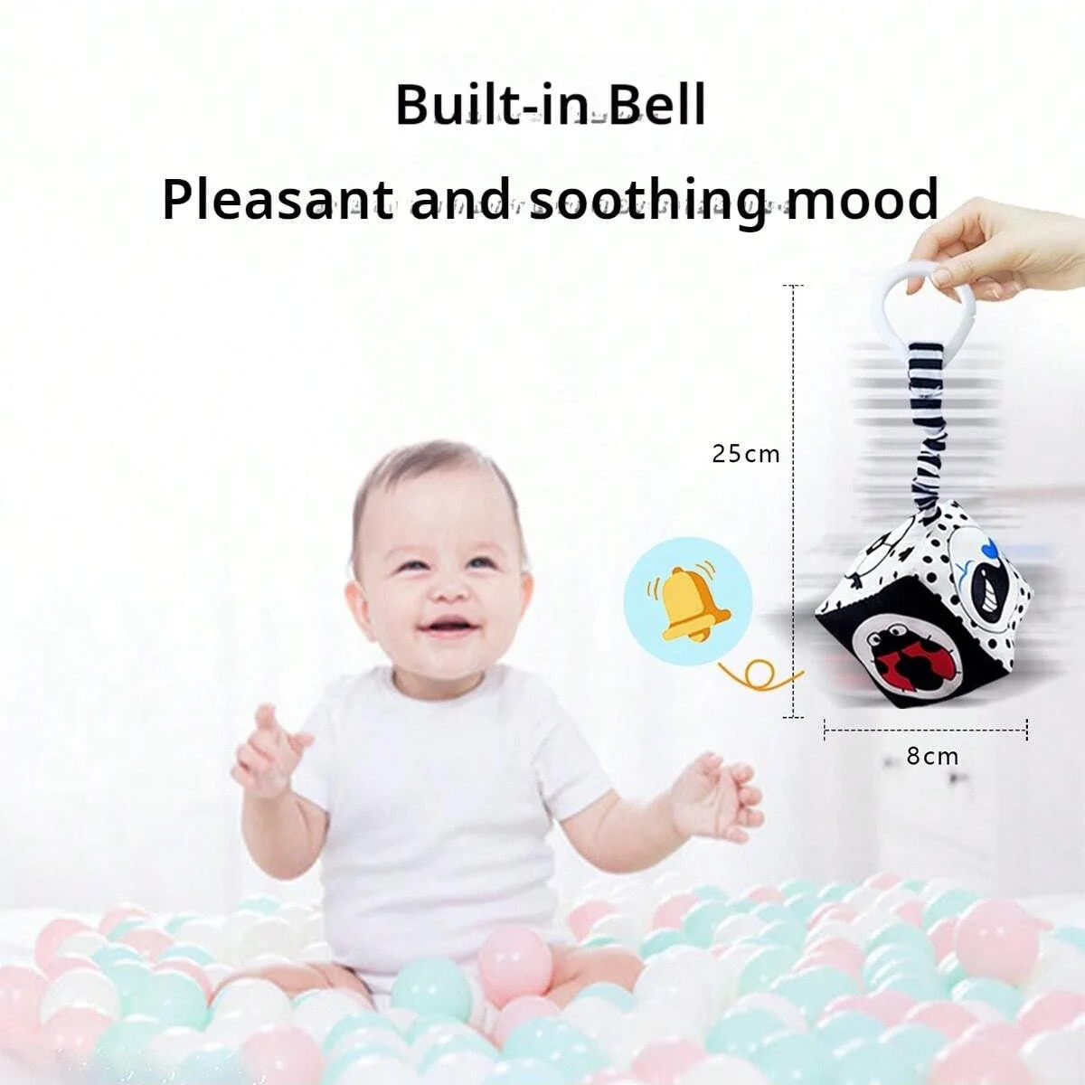 ของเล่นโมบายเด็ก 4 รูปทรง ลูกบาศก์ ทรงกระบอก สามเหลี่ยม สีดำขาว ของเล่นมอนเตสซอรี่สำหรับเตียงเด็ก กระตุ้นประสาทสัมผัสสำหรับทารกแรกเกิด ของขวัญสำหรับเด็กแรกเกิด