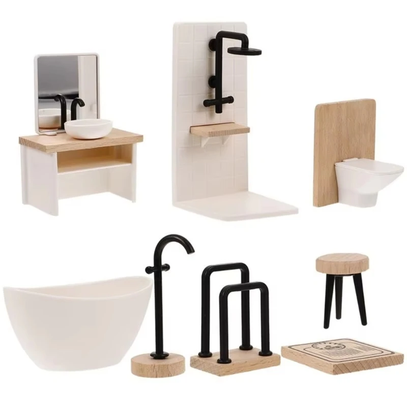 Practical 8 Pieces Miniature Bathroom Set for Dollhouses 1 12 Scale with Sturdy Materials and Detailed Craftsmanship