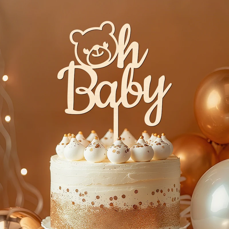YOMDID Oh Youngster Tortenaufsatz aus Holz mit Bärendekor für Babyparty, Geschlecht offenbaren, Geburtstagsfeier, Kuchendekoration – Detail 1