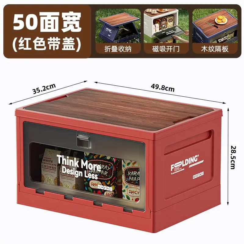 Foldable Outdoor Storage Box With Wooden Lid, Stackable Multi-color Organizer Bin With Transparent Window, Portable Waterproof