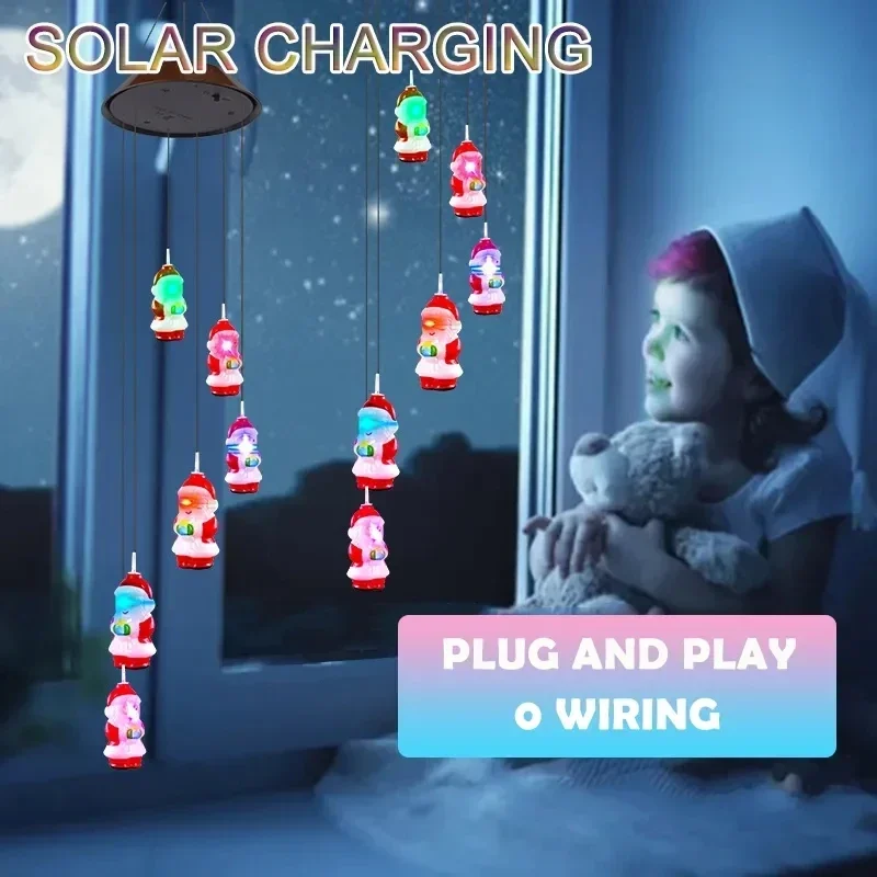 Outdoor Solar LED Christmas String Lights Solar Powered Festival Atmosphere Decorative Light Waterproof Wind Chime Lamp
