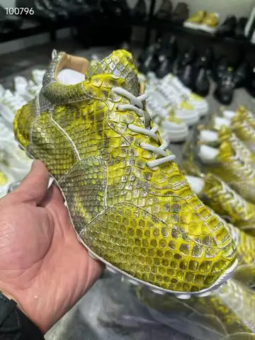 Golden Yellow color genuine python skin men shoe sneaker fashion leisure with cow skin lining oxford shoe boots