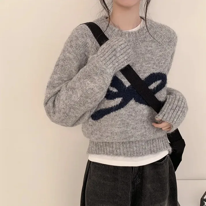 

Thiened Knitted Sweater Women's Chic Versatile Soft Knot Overhead Sle Inner Wear Base Layer Long Sve Top