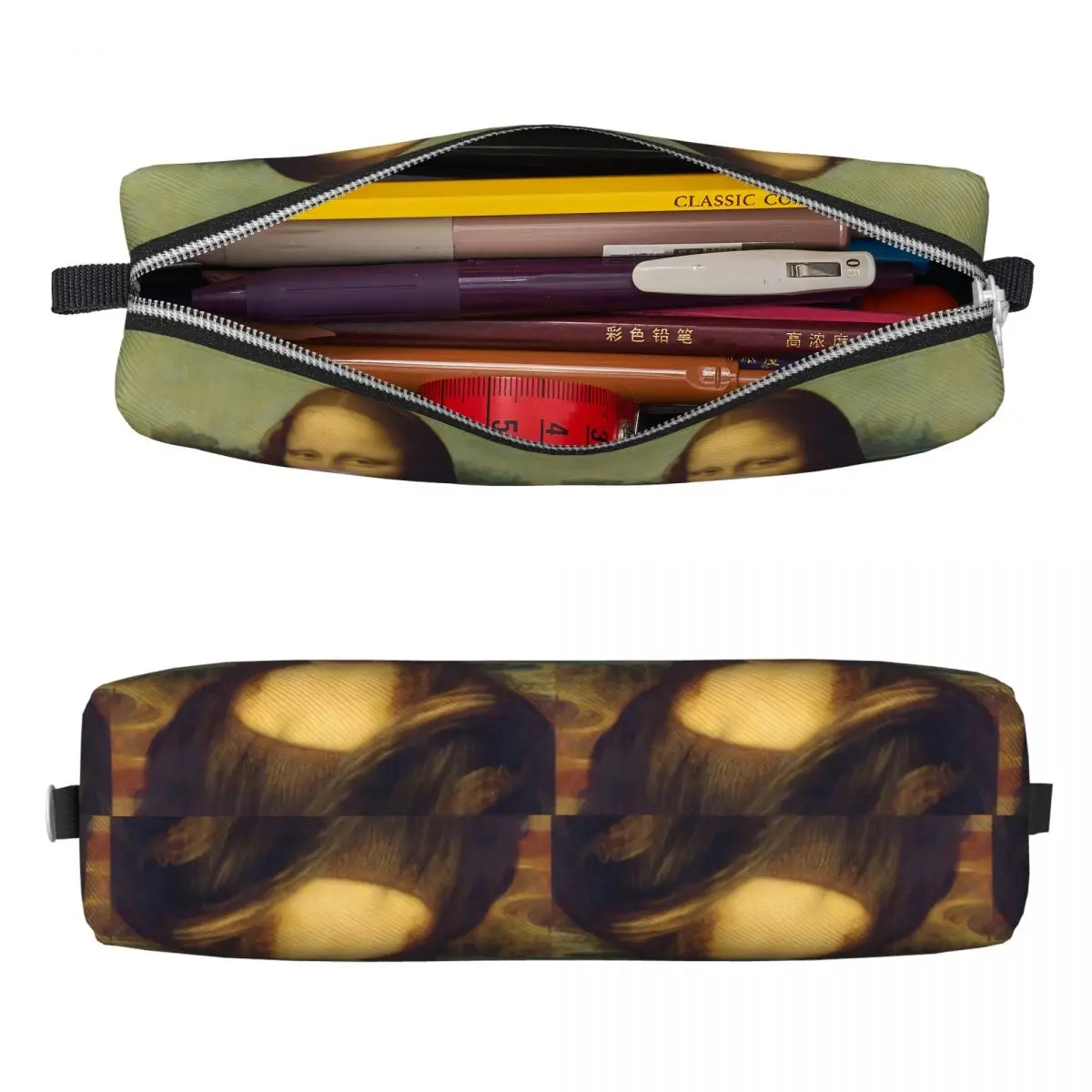 Imagem -02 - Mona Lisa Goma de Mascar Estojo de Lápis de Grande Capacidade Bolsa Quadrada Engraçada Cute School Pencil Cases Papelaria Padrão