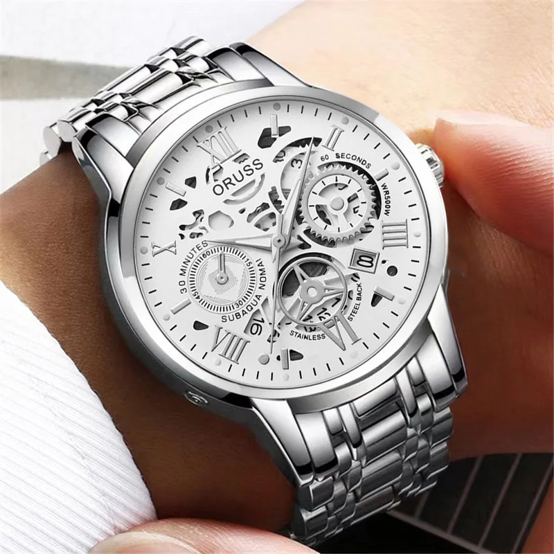 ORUSS Orologio da uomo originale al quarzo luminoso di lusso nuovo orologio da uomo per uomo Freeshiping orologi da polso alla moda in acciaio inossidabile impermeabile