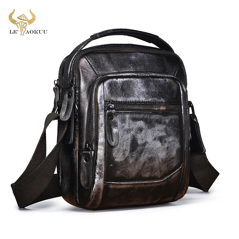 Hot Sale Soft Thick Leather Design School Shoulder Cross-body bag College Tote Mochila Satchel Messenger bag For Men Male 136