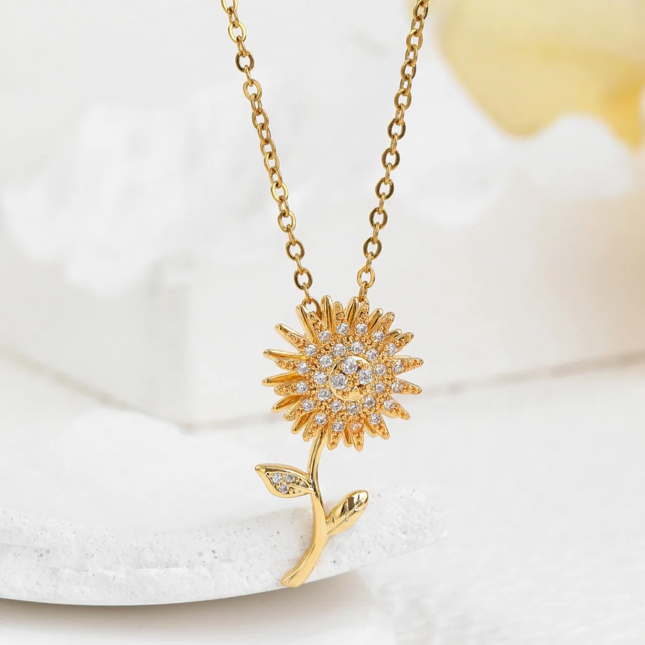 Collana di girasole rotante girevole in acciaio inossidabile Anti Stress ansia zircone cristallo clavicola catena gioielli da sposa regali