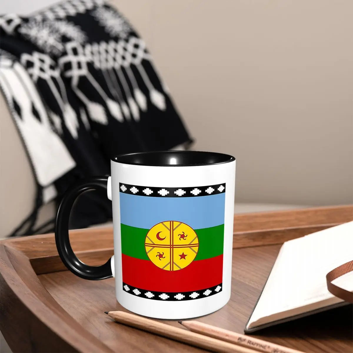 Bandera de los mapuches, taza divertida de cerámica con diseño de bandera mapuche, tazas de café, tazas de té, taza de leche, regalos para mujer y hombre