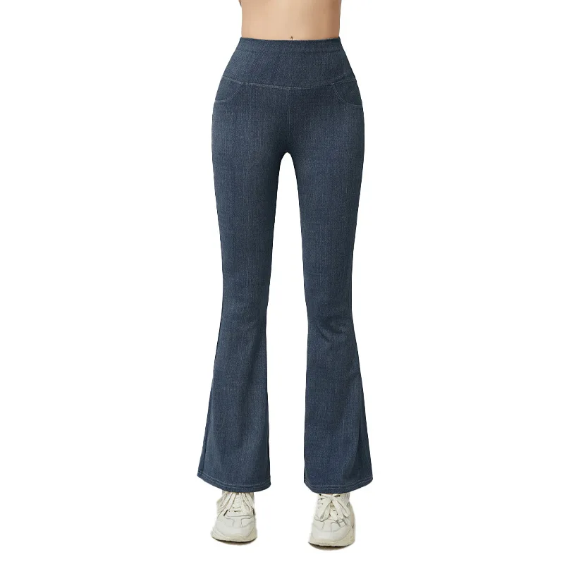 High Waist Yoga Pants Women's plus Size Denim Bell Bot Tight Fit Exercise Trousers Wide Leg Outerwear Spring Autumn