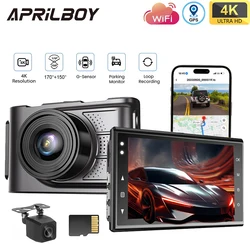 Aprilboy 4K Dash Cam Car DVR with Rear Cam G-Sensor Support WIFI&App Control 24H Parking Monitor Night Vision Black Box Dash Cam