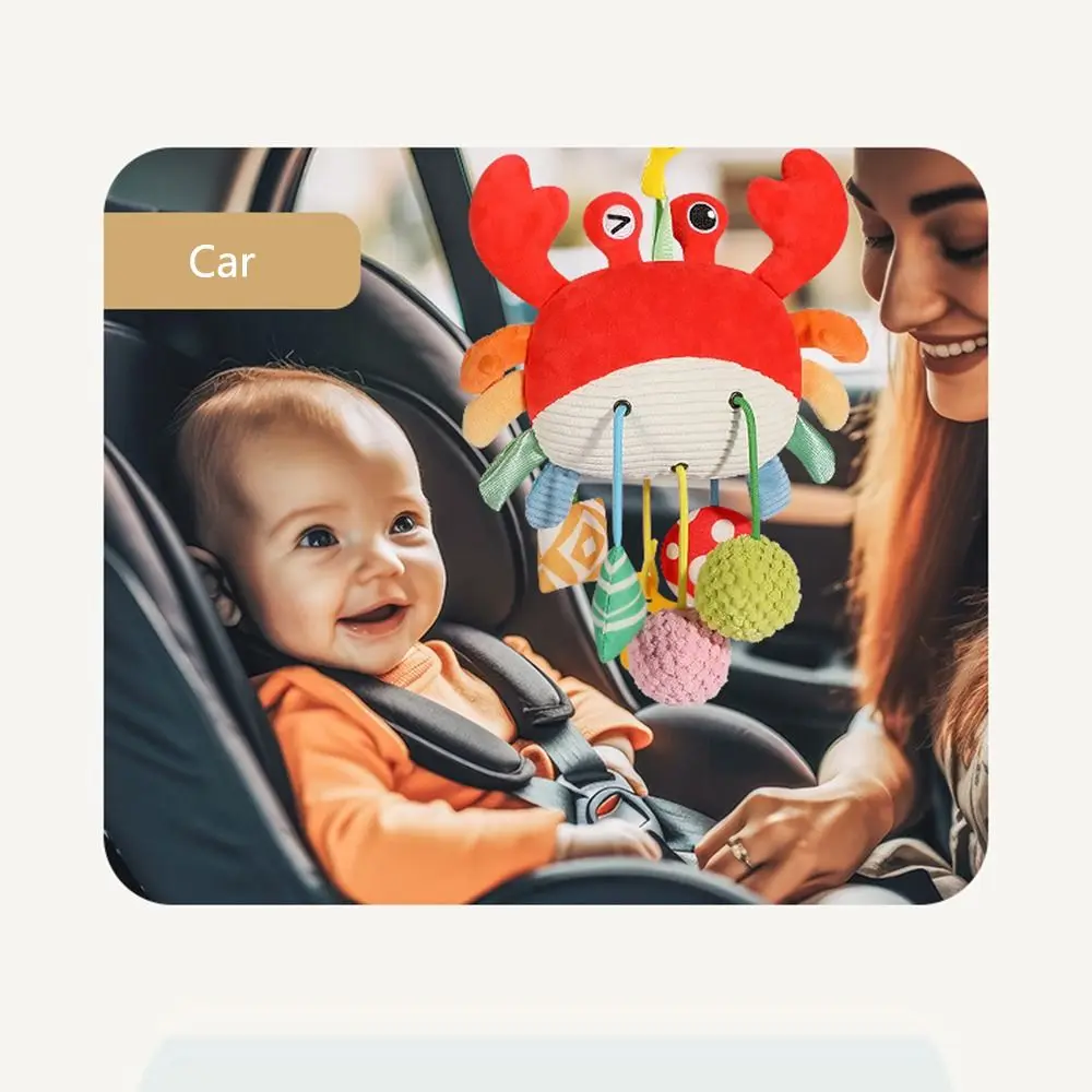 

Игрушка-краб для малышей с погремушками, плюшевыми бусинами и зеркалом с эффектом искажения, приятная на ощупь, с креплением-зажимом