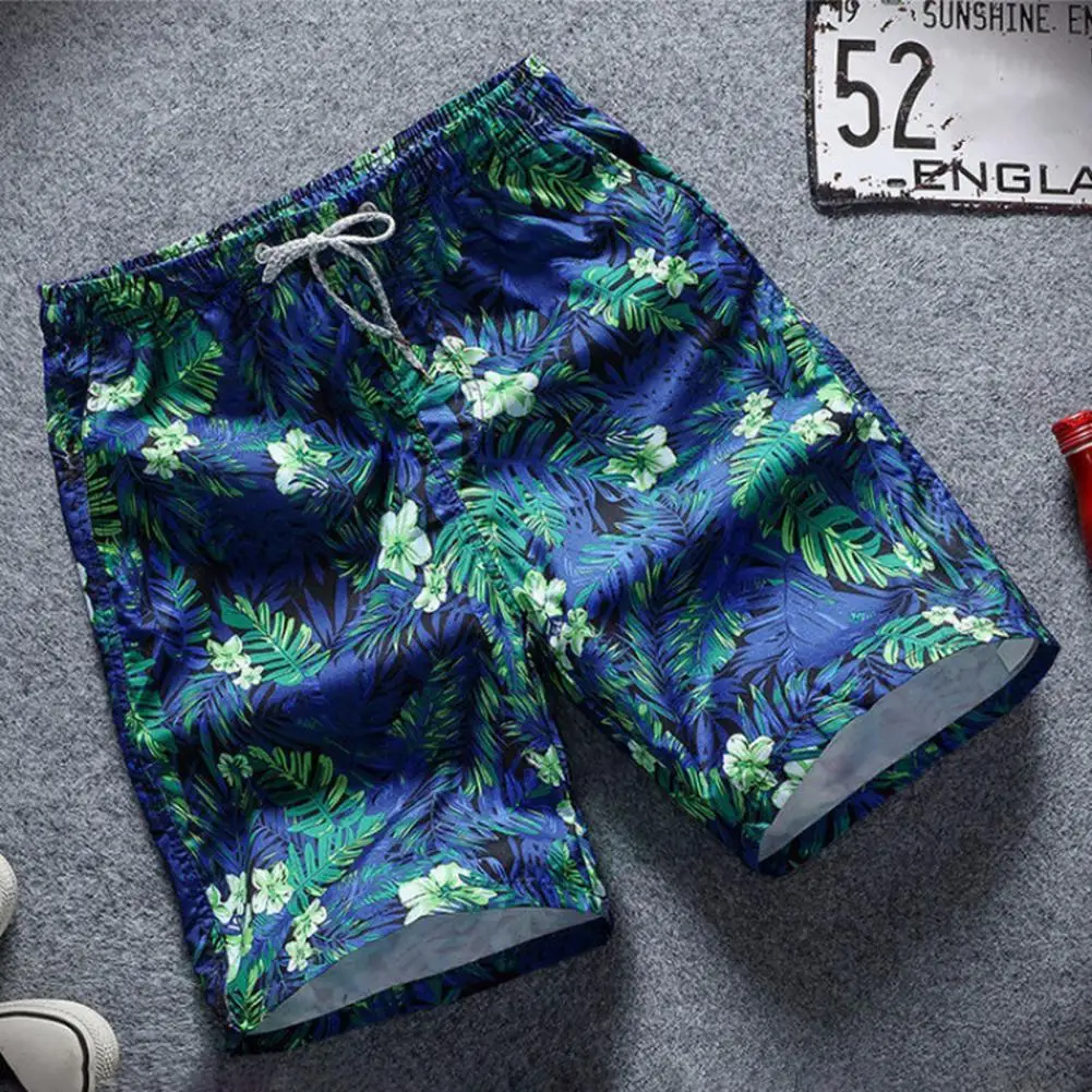 

Men Beach Shorts Elastic Waist Adjustable Drawstring Colorful Geometric Print Beach Shorts Quick Drying Leisure Shorts