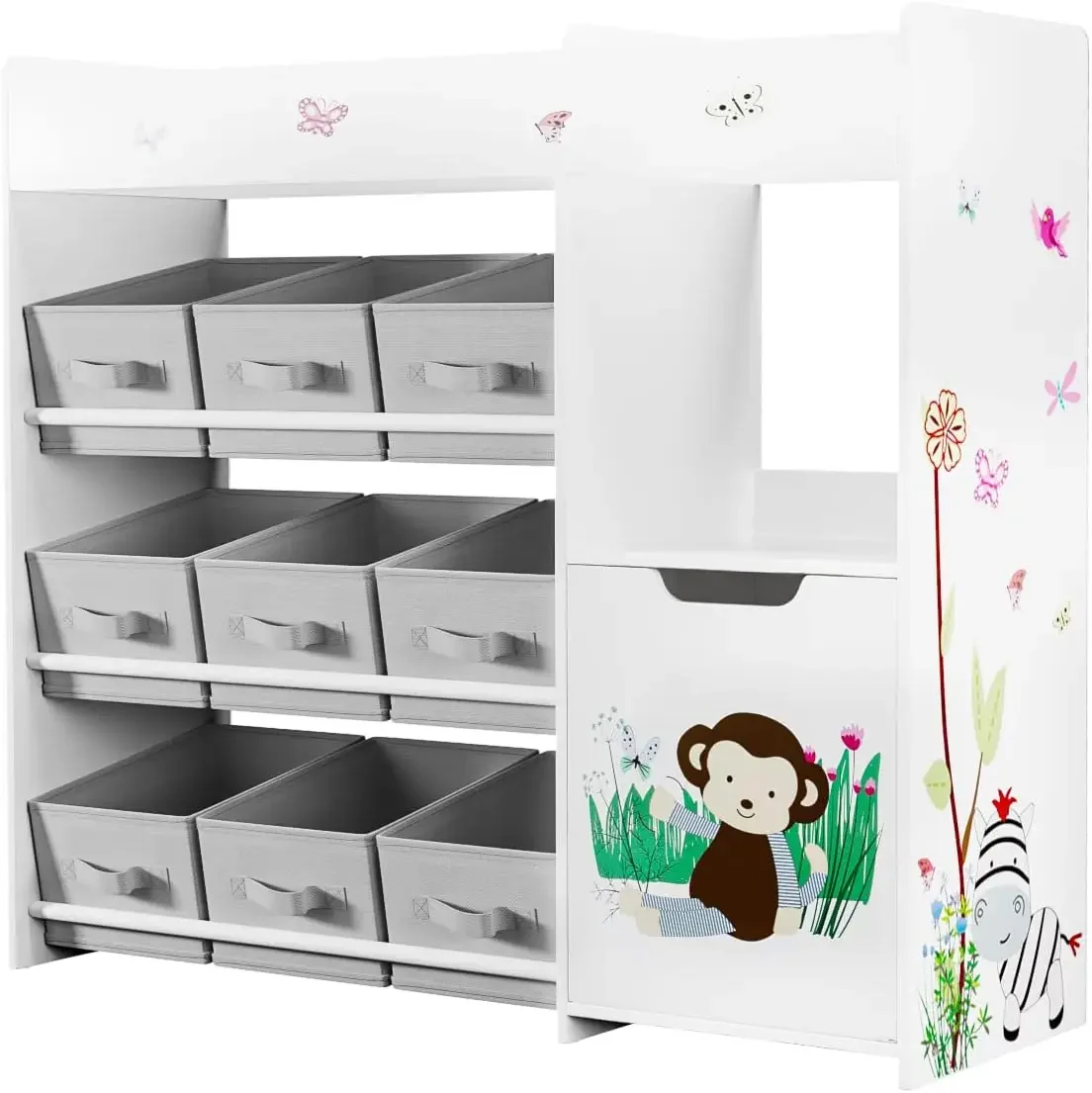 Kids Bookshelf, Toy Storage Organizer with Bookcase, Children's Toy Shelf with 9 Bins for Children's Room, Playroom, Hallway, Ki image 4