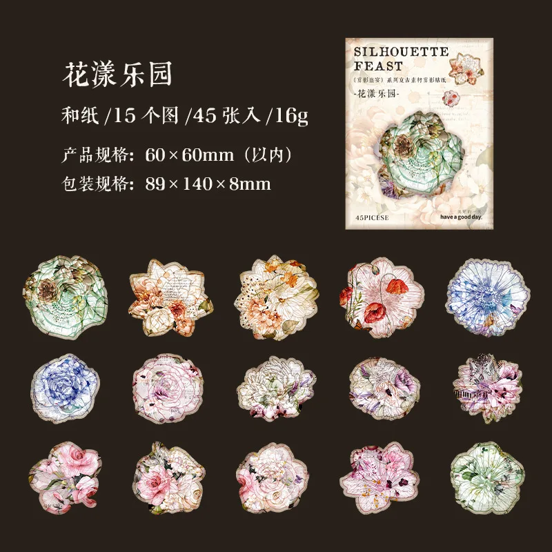 45pcs Vintage Flower Butterfly Cat Bird Stickers DIY Scrapbooking Collage Journal Materials Aesthetics Deco Sticker Stationery