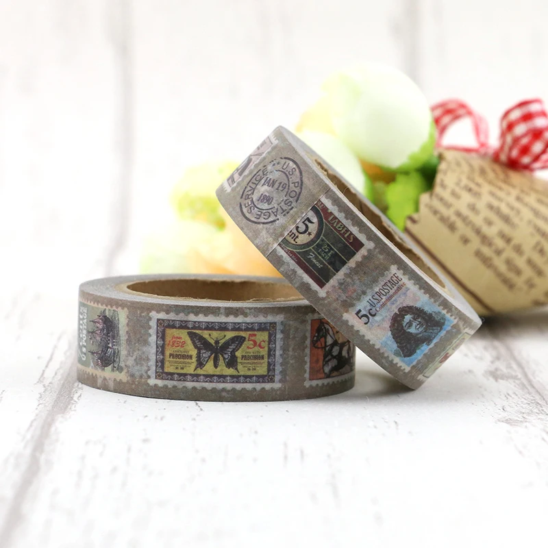 1PC. 10M Vintage Stamp Sailboat Butterfly Horse Camera masking Japanese washi tape Decorative Stationery