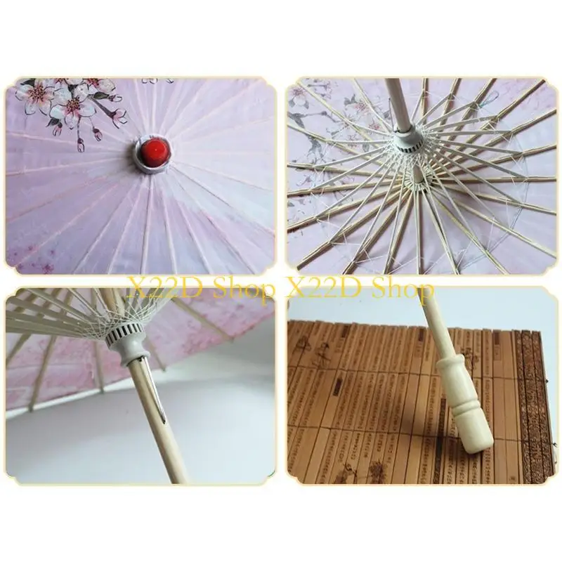 X22D Elegant Orientals Parasols with Bambooes Frame Oiled Paper Umbrellas for Weddings and Cosplay