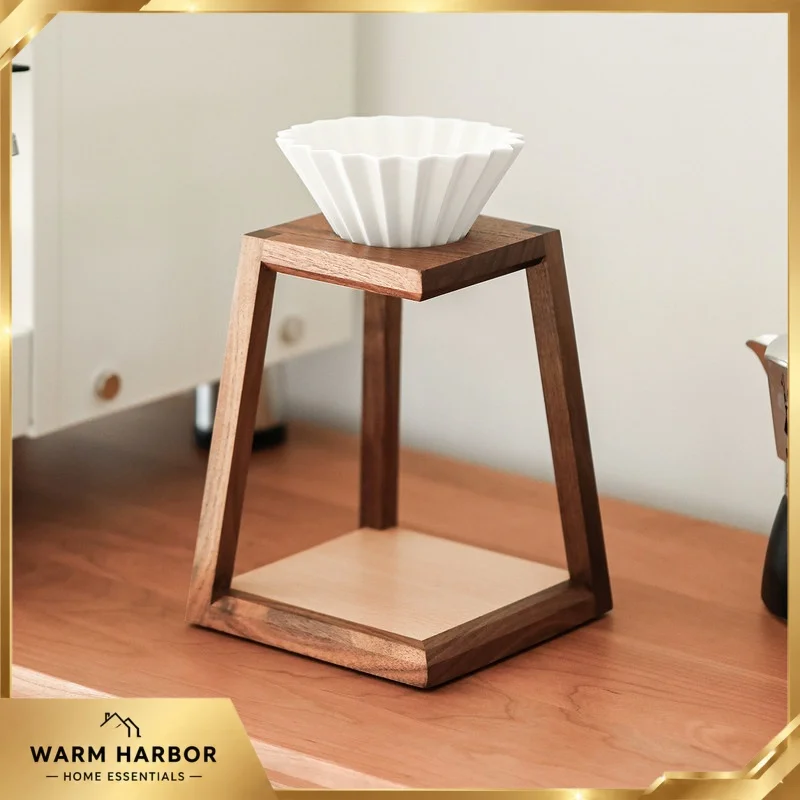 Solid Wood Pour Over Coffee Stand Black Walnut Beech Dripper Holder Filter Cup Rack For Home Barista Camping Coffee Brewing Tool
