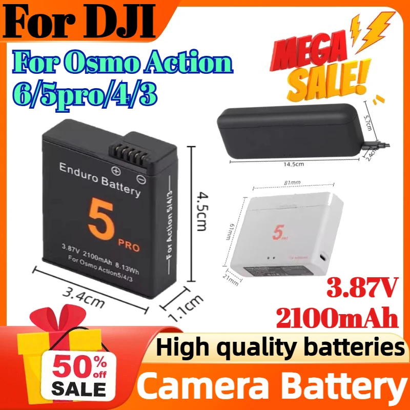 

3.87V 2100mAh Battery for DJI Osmo Action6/5pro/4/3 Camera Accessories Battery