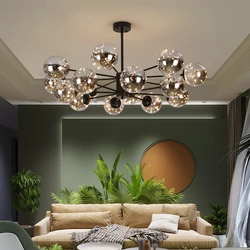 2024 New Nordic Chandeliers For Living Room Bedroom Decoration Black Luxury Glass Ball Ceiling Pendant Lamp Brightness Dimmable