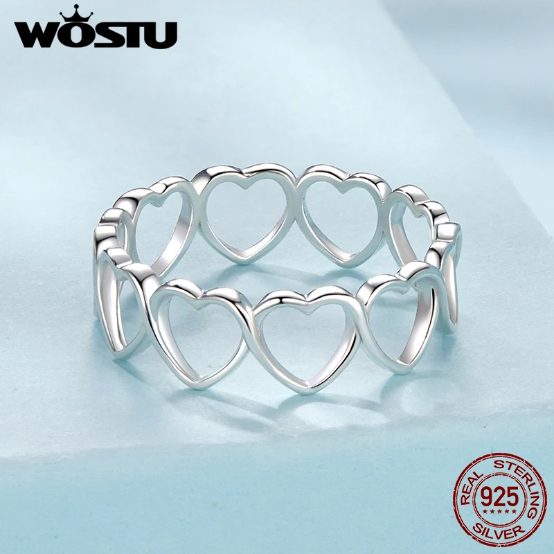 WOSTU 925 Sterling Silver Hollowed Heart Ring Vintage Woven Finger Ring for Women Original Fine Jewelry Gift Daily Dating ring