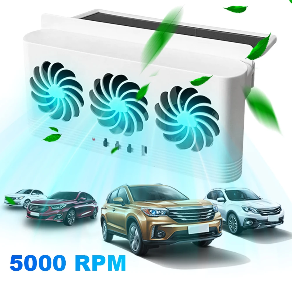 3-in-1 5000 RPM 2.5W 5.5V Solar Powered Car Exhaust Fan Eliminate Peculiar Smell Car Radiator Cooling Fan USB Powered Car Window