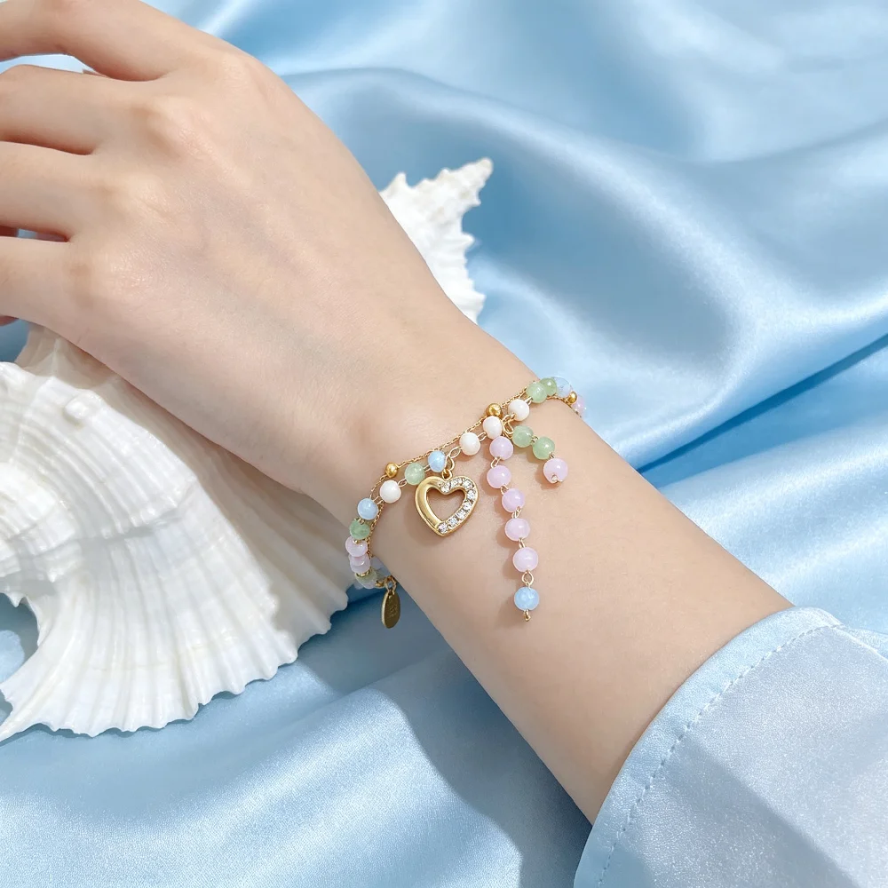 Greatera Woman Dainty Stainless Steel Macaron Color Bracelet Trendy String Bead Hand Chain Party Classic Waterproof Jewelry