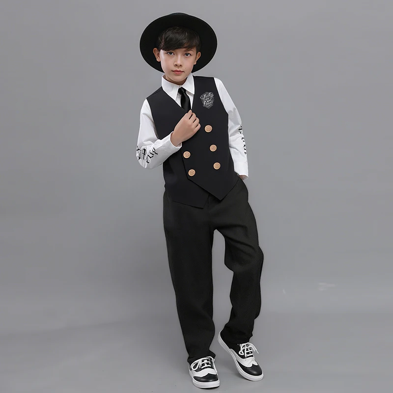 ชุดเต้นสตรีทแดนซ์เด็กผู้ชาย แจ๊ส ล็อคกิ้ง ป๊อปปิ้ง ชุดเต้น กางเกงดำ ชุดแสดงบนเวที ชุดฮิปฮอปเด็ก 4168
