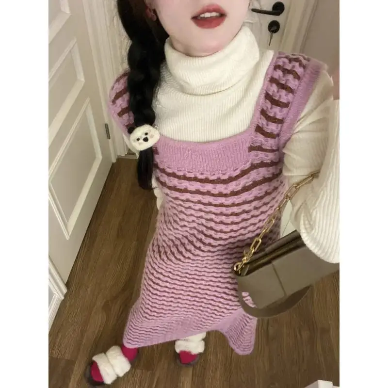 여성용 니트 민소매 드레스 파티 웨딩 여성 여름 블링 레이스 펀칭 하라주쿠 청소년 플랩 신축성 하이스트리트