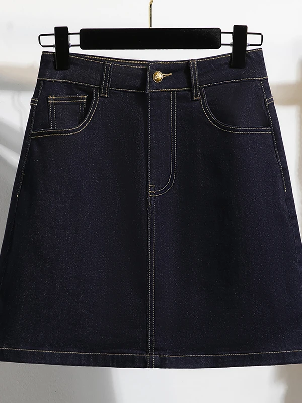 Retro macio denim a linha saia feminina plus size verão anti-luz solto ajuste cintura alta midi saia anti-luz saia calças