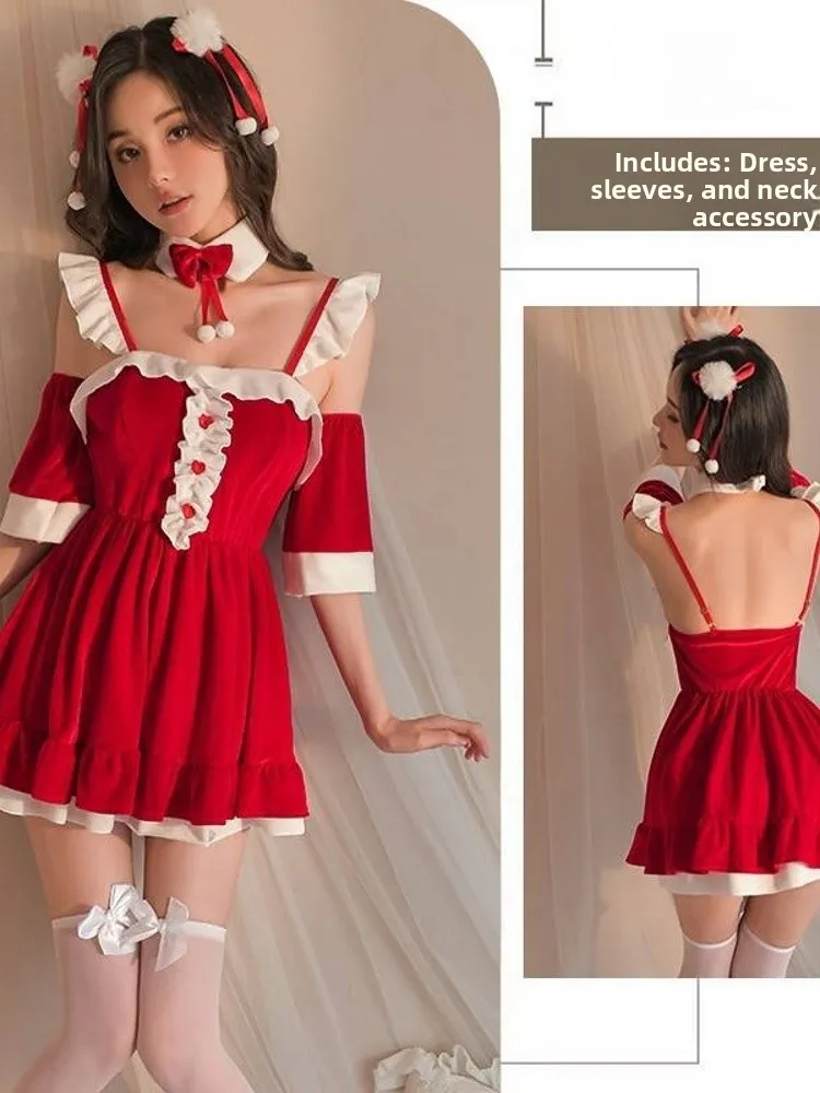 ชุดผูกปมสีแดงน่ารักสำหรับวันฮาโลวีนและปีใหม่ สไตล์หรูหรา ดีไซน์น่ารักสำหรับผู้หญิงไซส์พลัส ผลิตจากผ้าคอสต์...