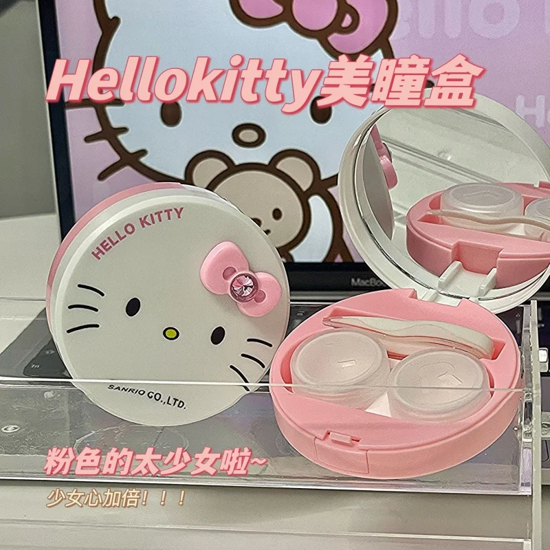 Novo kawaii olá kitty caso de lentes de contato dos desenhos animados bonito sanrio kt gato portátil caixa de lentes de contato com espelho meninas presentes de viagem