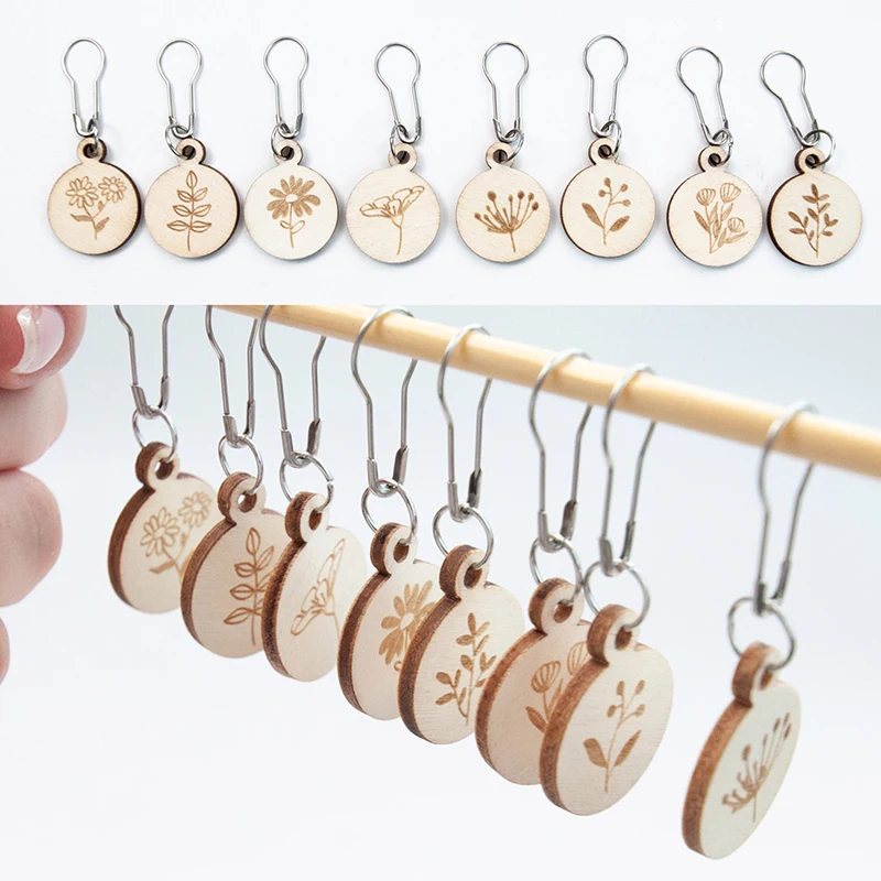 

Wooden Knitting Round Flower For DIY Craft Marker Tool Needle Clip Metal Hooks Marker Tag Pins Sewing Kits 8pcs