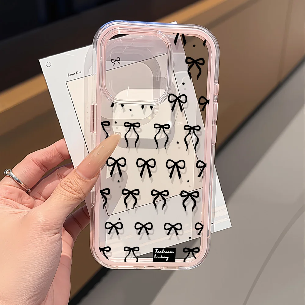 Black Ribbon Bows Phone Case For Samsung S26 Ultra S25 S24 S23 S22 Ultra Plus A57 A37 A36 A55 A54 A36 A35 5G SIlicone Soft Cover