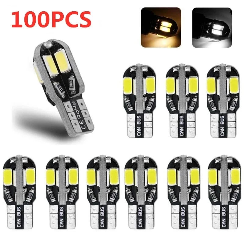 

100PCS Car Interior Bulb W5W T10 LED 5730 8SMD Canbus Error Free 12V 194 168 Map Dome Lights Parking Light Auto Signal Lamp