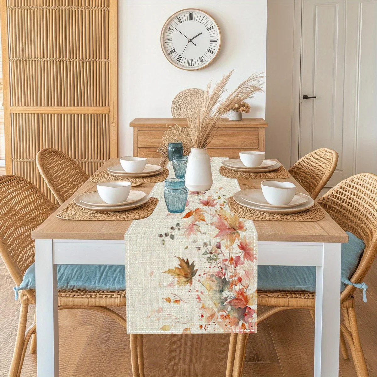 1 Piece of Autumn Watercolor Maple Leaf Table Runner, Painted Gradient Colored Leaves, Thin Branches, Suitable for Restaurant, Home, Picnic, Cafe, Literary Market Decoration.