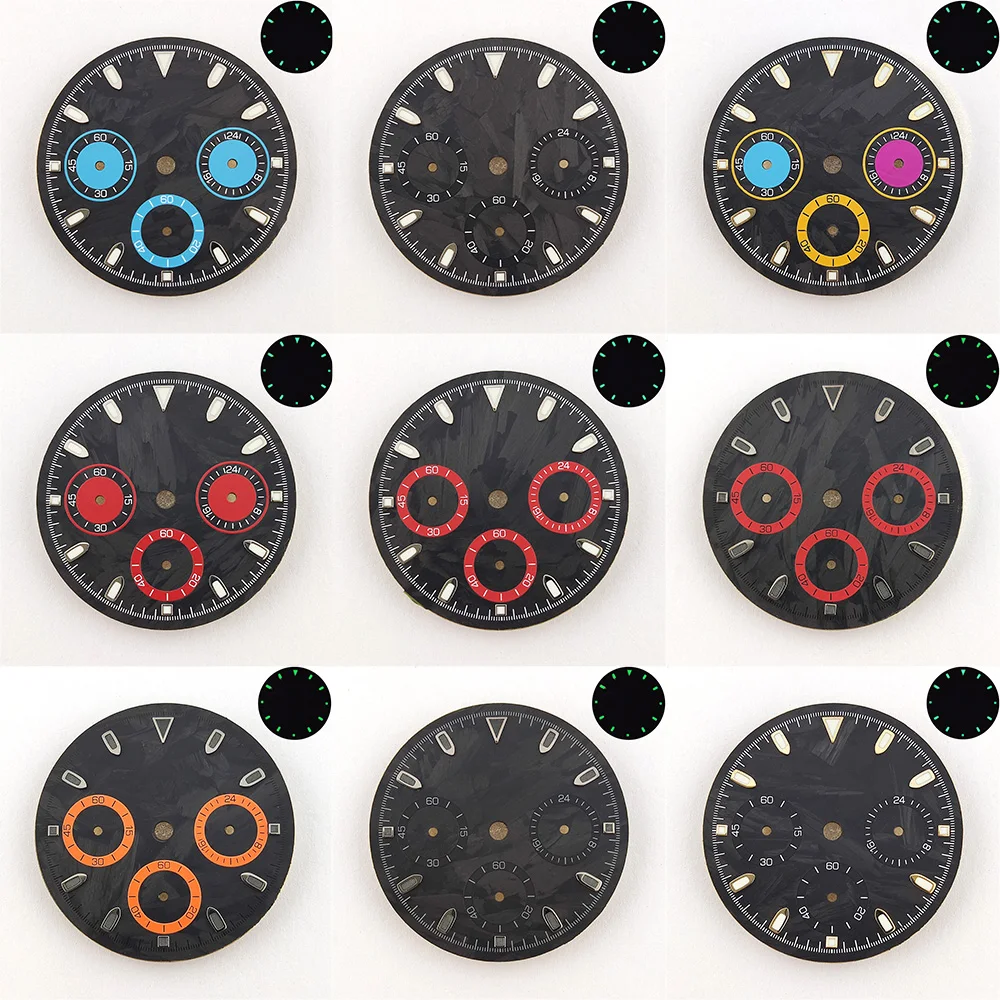 295mm-vk63-dial-carbon-fiber-dial-high-quality-vk63-dial-green-luminous-dial-watch-accessories-fits-vk63-movement