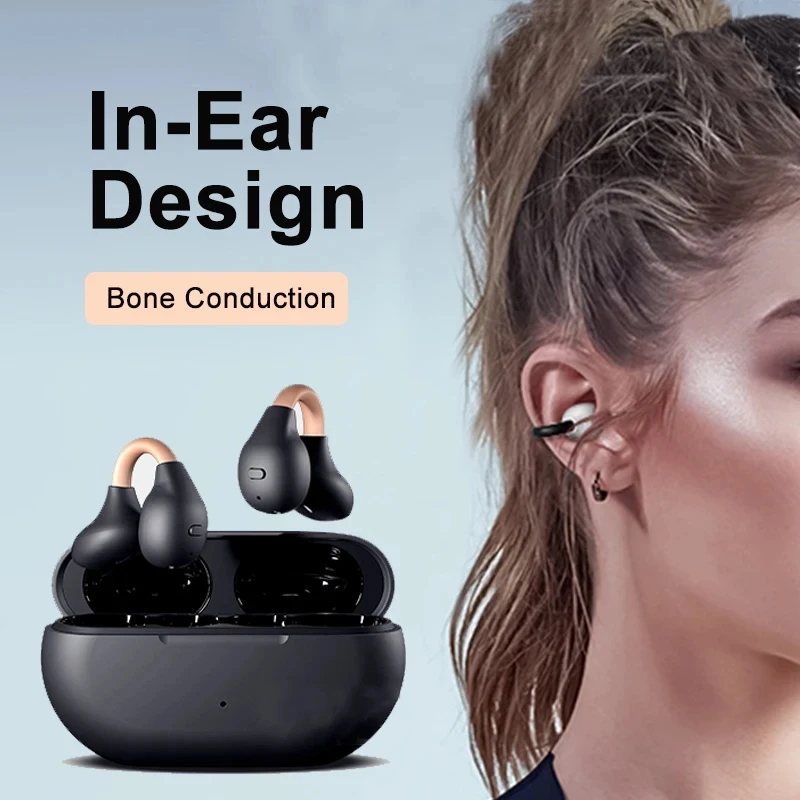 

Wireless Bluetooth Headphones TWS Mini Ear Clip Bone Conduction Earphones Ear Clip on Ear Earring Sports Earbud hooks with Mic